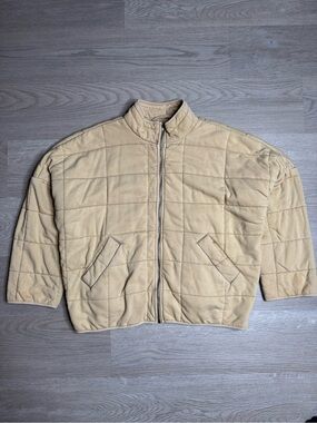 Forever 21 Quilted Cropped Jacket Beige Lightweight Zip Up Puffer Small